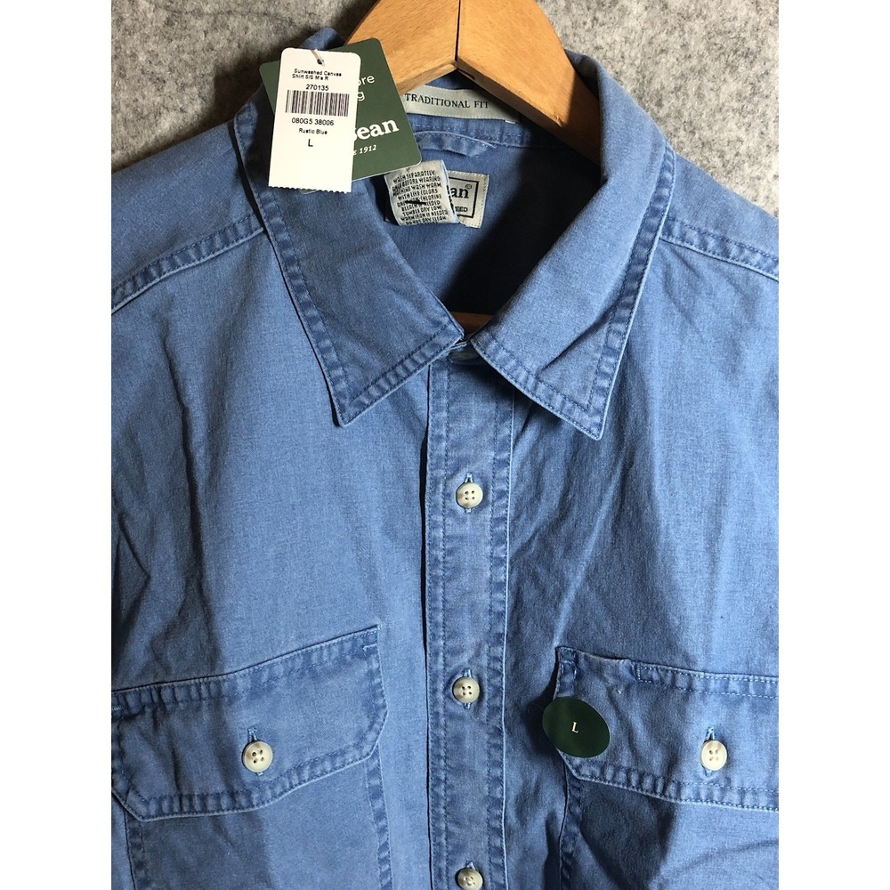 L.L. Bean Shirt Mens Large Blue Sunwashed Canvas Hike Camp Fish New with Tags